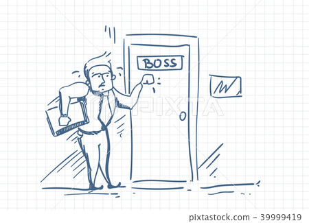 Scared Business Man Knocking Boss Door Afraid Of Blame Doodle 39999419