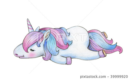 Cute sleeping  unicorn cartoon, isolated on white 39999920