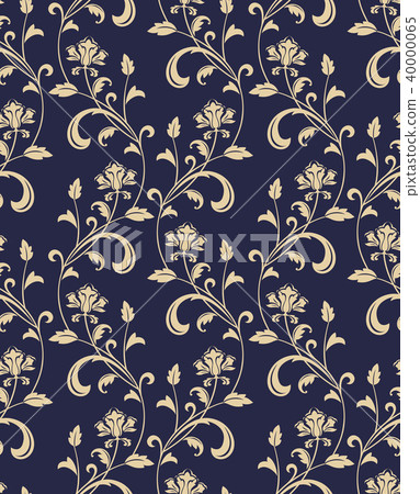 Flower pattern. Seamless blue and gold ornament. - Stock Illustration ...