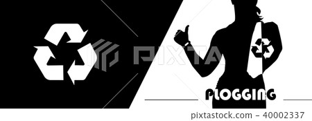 Plogging concept. A female silhouette Plogging concept. A female silhouette 40002337