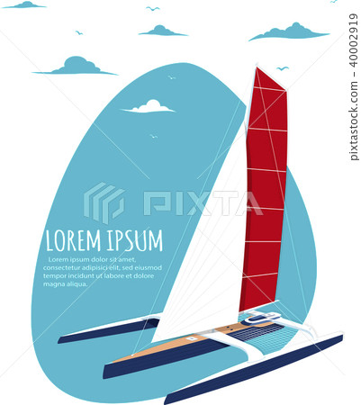 Yacht club banner design with sport trimaran Yacht club banner design with sport trimaran 40002919