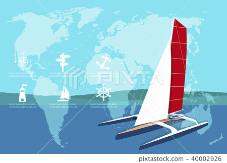 Yacht club banner design with sport trimaran Yacht club banner design with sport trimaran 40002926