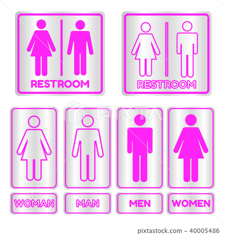 Pink square restroom  Sign set with text 40005486