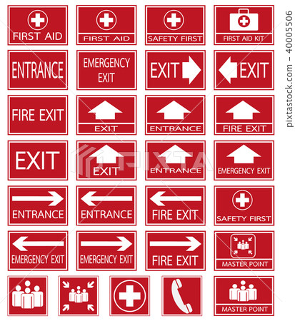 Vector emergency exit signs set on red background 40005506