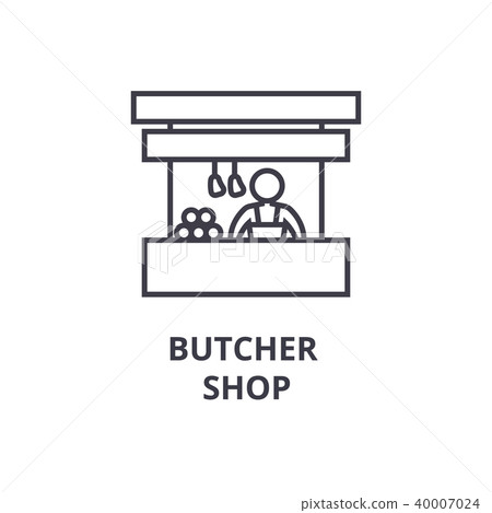 butcher shop thin line icon, sign, symbol,... - Stock Illustration ...