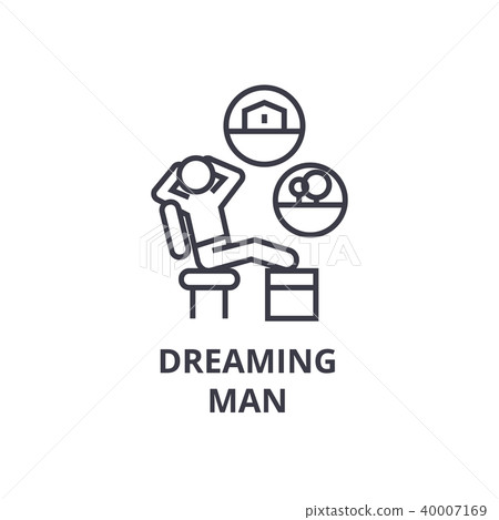 dreaming man thin line icon, sign, symbol, illustation, linear concept, vector dreaming man thin line icon, sign, symbol, illustation, linear concept, vector 40007169