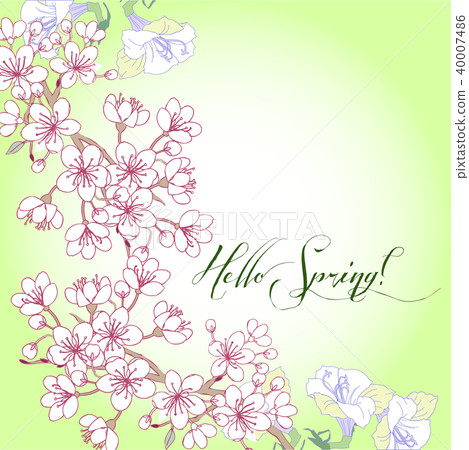 Background with sakura. Hand drawn spring blossom 40007486
