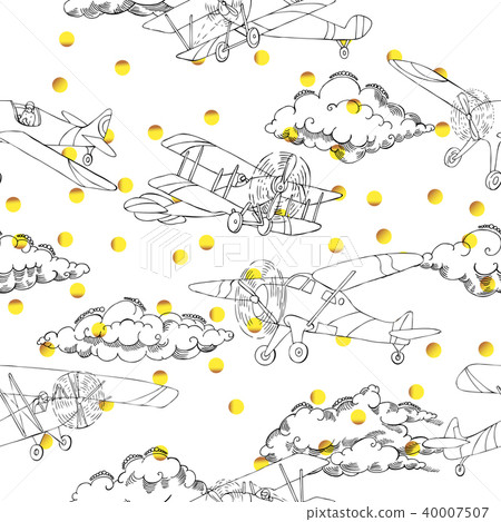 Seamless pattern with clouds and airplanes - Stock Illustration ...