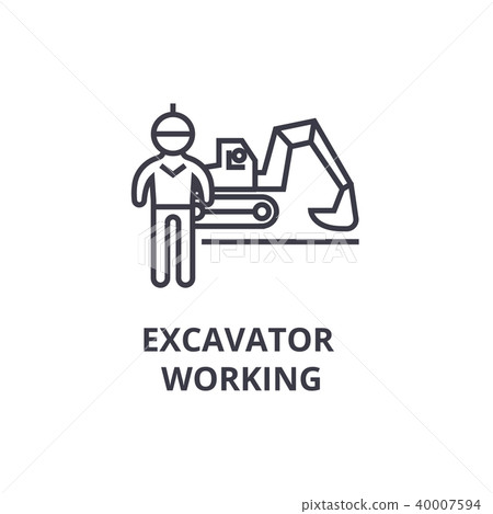 excavator working thin line icon, sign, symbol, illustation, linear concept, vector  excavator working thin line icon, sign, symbol, illustation, linear concept, vector  40007594