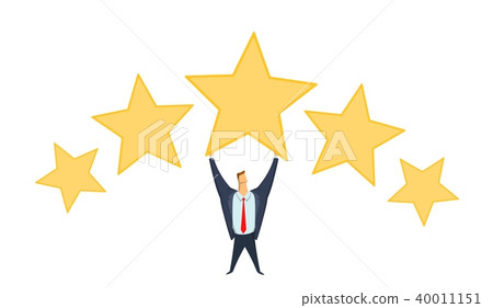Businessman in office suit holding big star above his head. Achieving goals. Rating of success Businessman in office suit holding big star above his head. Achieving goals. Rating of success 40011151