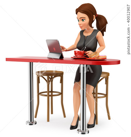 3D Business woman having breakfast going to work 40012907