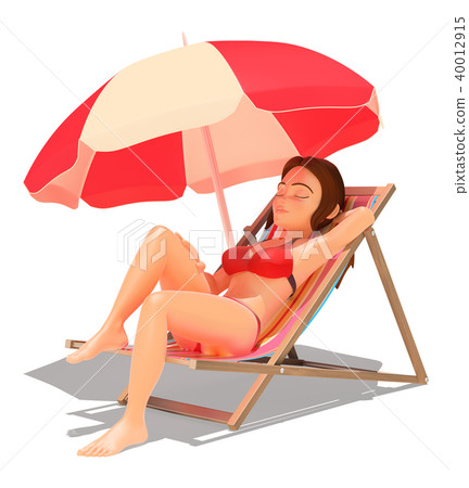 3D Woman sunbathing lying in a beach lounger 40012915