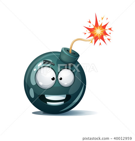 Cartoon bomb, fuse, wick, spark icon. Scared smiley. Confusion pleasure 40012959