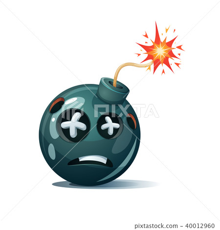 Cartoon bomb, fuse, wick, spark icon. Dead smiley. 40012960