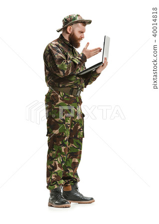 Young army soldier wearing camouflage uniform isolated on white 40014818
