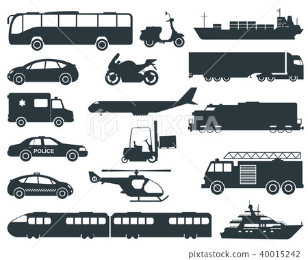 Transportation icons set. City cars and vehicles transport. Car, ship, airplane, train, motorcycle 40015242