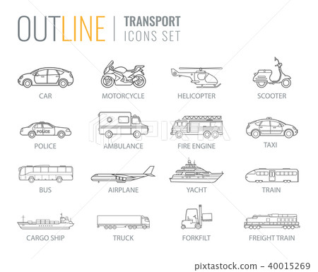 Transportation icons set. City cars and vehicles transport. Car, ship, airplane, train, motorcycle 40015269