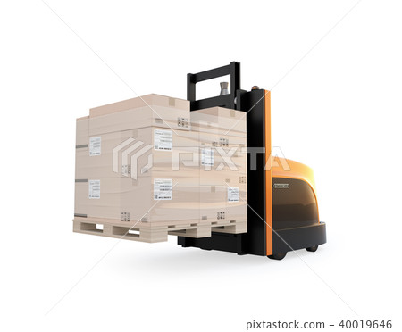 運輸在白色背景的電池操作的自駕駛的鏟車汽車的圖像貨物板台 40019646