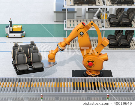 一種大型工業機器人，可將汽車座椅從機架運送到輸送機。智能工廠的概念 40019649