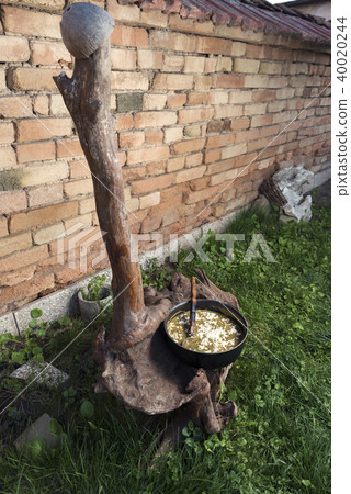 Vertical shot image of nettle mash with cheese  40020244