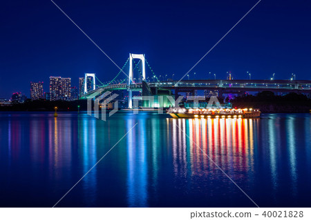 Tokyo Rainbow Bridge Night View From Odaiba Stock Photo