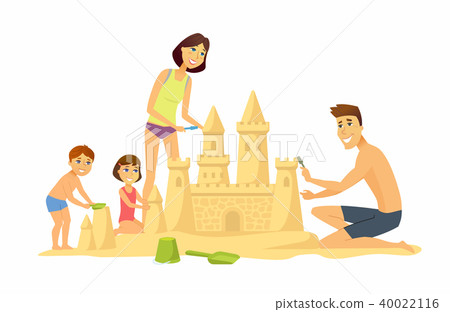 Happy children on the beach - cartoon people character illustration 40022116