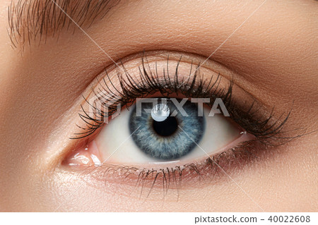 Close up view of beautiful blue female eye 40022608