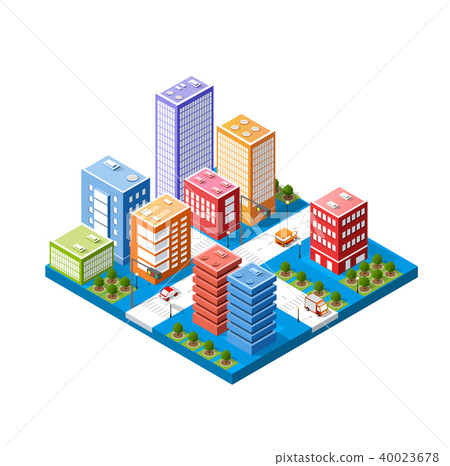 Colorful 3D isometric city - Stock Illustration [40023678] - PIXTA