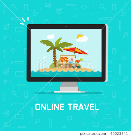 Online travel via computer vector illustration,... - Stock Illustration ...