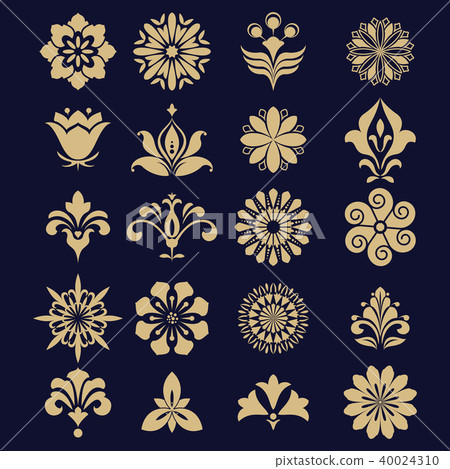 Vector floral set.  Blue and gold ornament 40024310