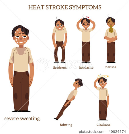 Vector flat man with heat stroke symptoms set Vector flat man with heat stroke symptoms set 40024374