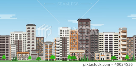 City skyline seamless border pattern with high-rise houses and green trees. City skyline seamless border pattern with high-rise houses and green trees. 40024536