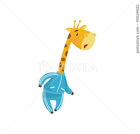 Funny giraffe in blue sports costume. Morning jogging. Physical activity and healthy lifestyle. Flat 40026682
