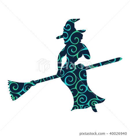 Witch magical pattern silhouette fantasy broom. Witch magical pattern silhouette fantasy broom. 40026940