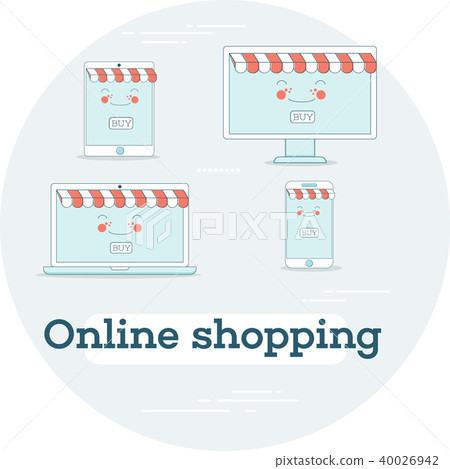 Mobile shopping concept in line art style Mobile shopping concept in line art style 40026942