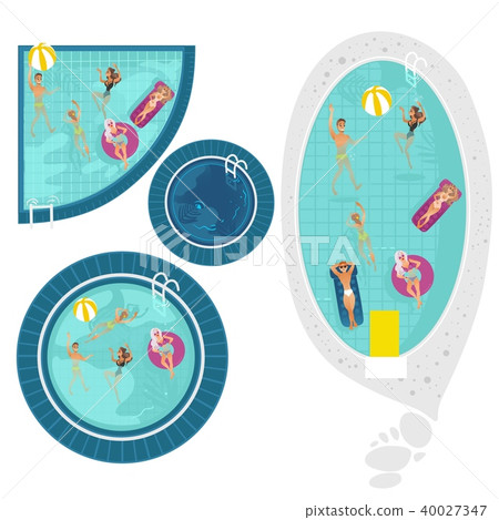 Vector cartoon people in swimming pool blue set 40027347