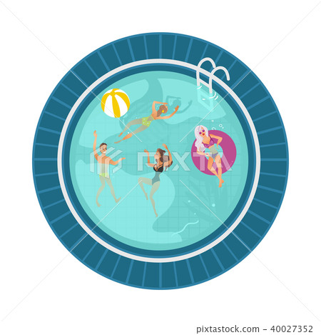 Vector cartoon people in swimming pool blue - Stock Illustration ...