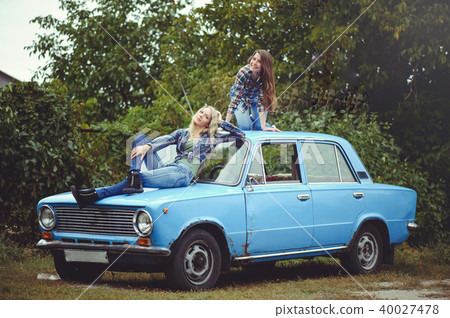 cheerful Attractive two young blonde girl cheerful Attractive two young blonde girl 40027478