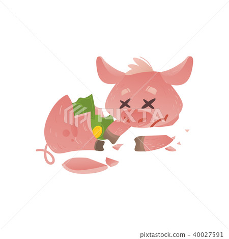 Vector cartoon broken piggy bank with money Vector cartoon broken piggy bank with money 40027591