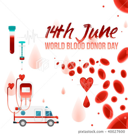 World blood donor day - 14th June banner with giving blood charity elements isolated on white 40027600