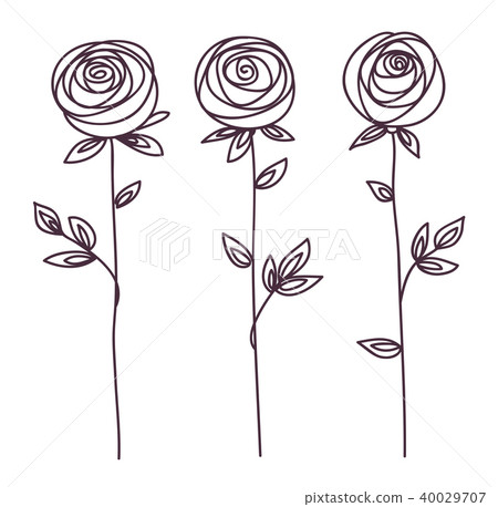 Rose. Stylized flower symbol. Outline hand drawing icon 40029707