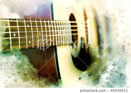 playing Guitar on Watercolor painting background. playing Guitar on Watercolor painting background. 40030631