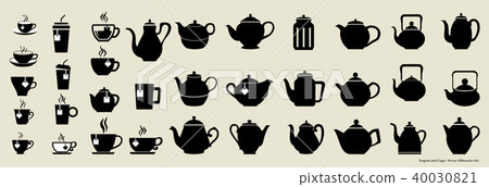 Teapots and cups vector silhouette set Teapots and cups vector silhouette set 40030821