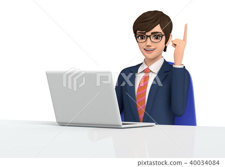 3D例證 - 談話的商人，當觀看便攜式計算機時 40034084