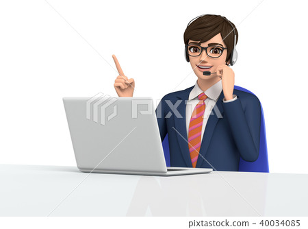 3D illustration - a businessman who talks while watching a laptop computer 40034085