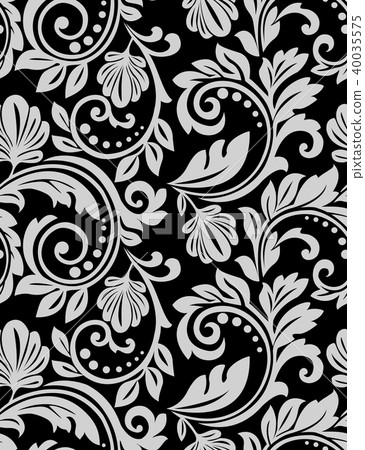 Flower pattern. Seamless black and gray ornament. Flower pattern. Seamless black and gray ornament. 40035575