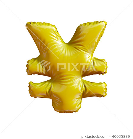 Gold symbol yen made of inflatable balloon isolated on white background. Gold symbol yen made of inflatable balloon isolated on white background. 40035889