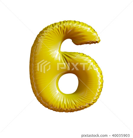 Number 6 six of gold balloons on a white background. 40035903
