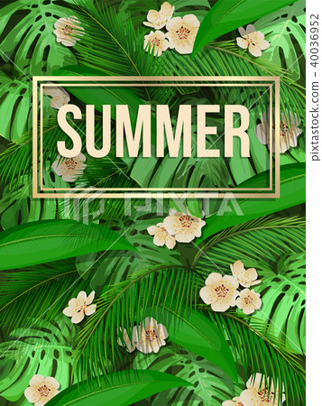 summer tropical leaf pattern background with text summer tropical leaf pattern background with text 40036952