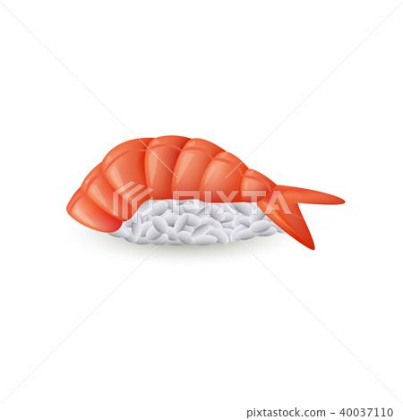 Sushi ebi nigiri with fresh shrimp isolated on white background - realistic vector illustration. 40037110